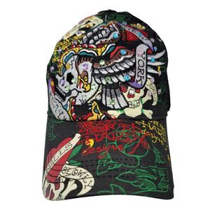 Ed Hardy Snapback Trucker Hat New York City Kills Slowly Bejeweled Black‎ Mesh